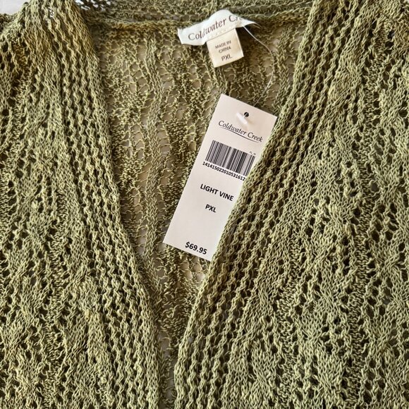 NWT Coldwater Creek Women’s Linen/Cotton Crochet Sweater Shrug, Light Vine, PXL - Picture 2 of 10